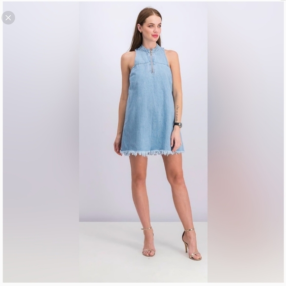 Guess Womens Cotton Halter Distressed Relaxed Denim Mini Dress Blue Size Small - Picture 1 of 12